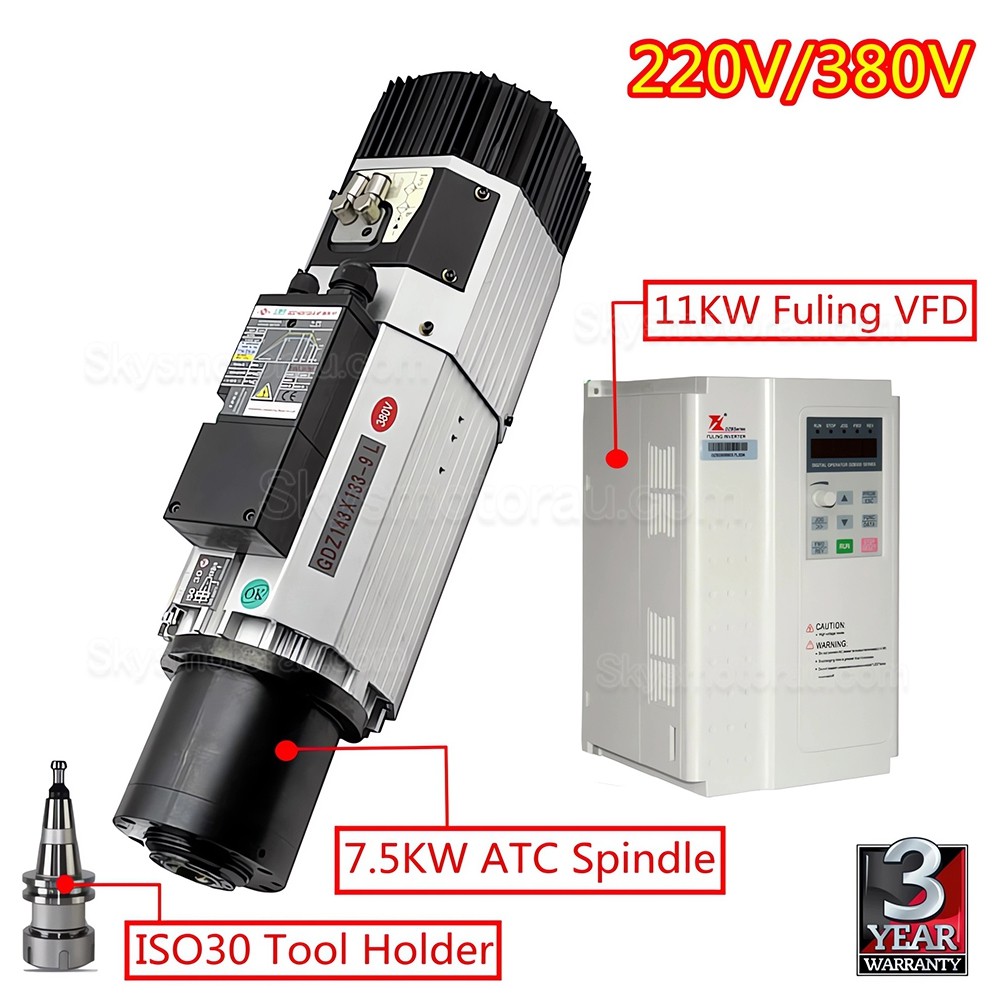 9KW VFD ATC Spindle Motor Kits Incl. Automatic Tool Change Spindle Motor GDZ143x133-9L + 11KW VFD Variable Frequency Drive DZB312B011
